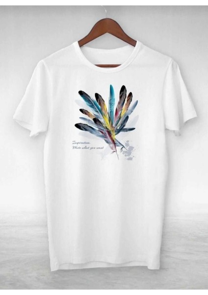 Oversize T-Shirt Tüy Baskılı Beyaz Renk