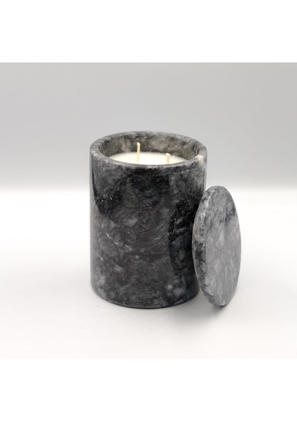 No: 4 Mermer Mum Oryantal ve Odunsu Kokulu Tasarım Dekoratif Mermer Soya Mumu - 220GR (Siyah)