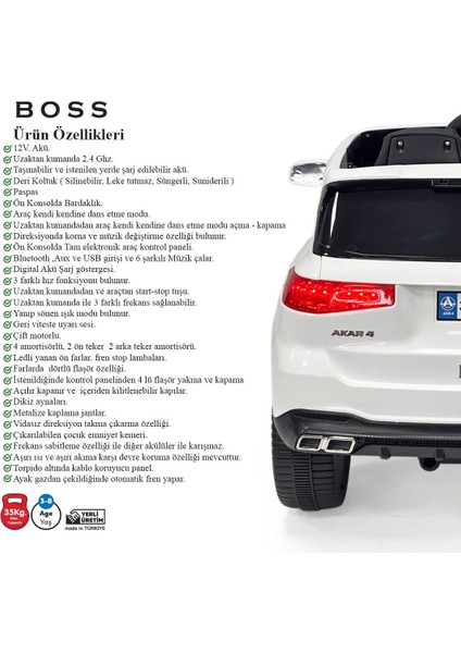 Legosh Akülü Araba 12V Uzaktan Kumanda Boss Gt Müzikli ve Bluetooth indirimleri