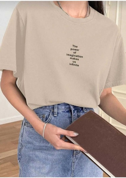 Oversize T-Shirt Baskılı Bej Renk