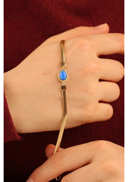 Mavi Opal Taşlı Balıksırtı Zincir Altın Bileklik CGKBLK0321 fiyatları