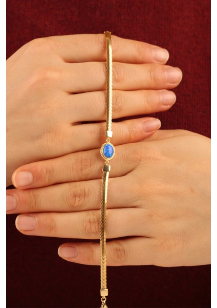 Mavi Opal Taşlı Balıksırtı Zincir Altın Bileklik CGKBLK0321 modelleri