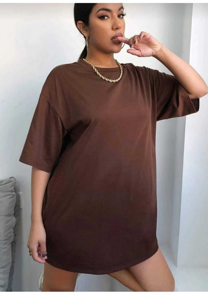 Oversize T-Shirt Sırt Baskılı Kahverengi Renk fiyatları