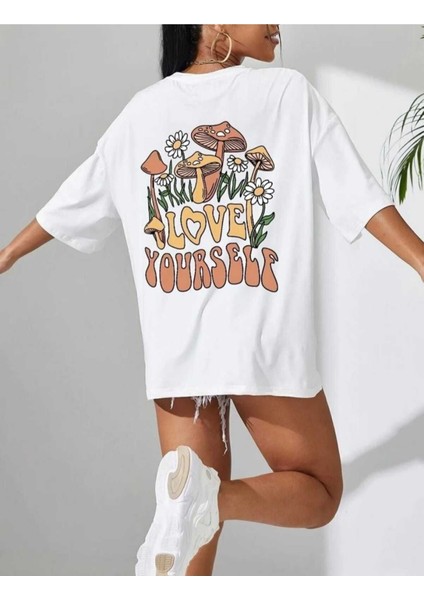 Oversize T-Shirt Yourself Baskılı Beyaz Renk
