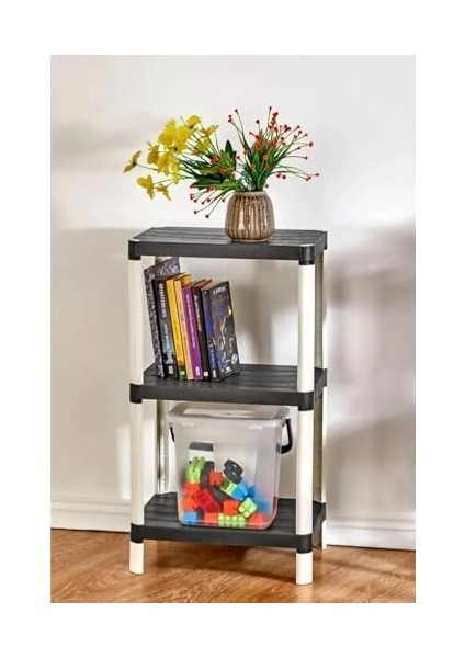 3 Katlı Ahşap Desenli Çok Amaçlı Depolama Rafı, Antrasit fiyatları