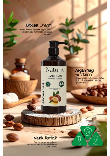 2'li Tuzsuz Argan Yağlı Şampuan + Keratin Şampuan 600 ml Bitkisel Şampuan Paraben Içermez fiyatları