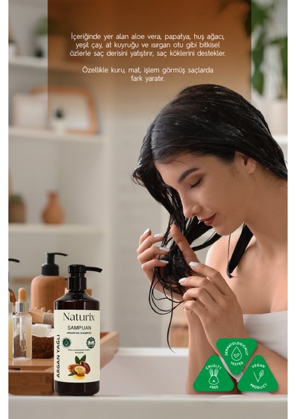 2'li Tuzsuz Argan Yağlı Şampuan + Keratin Şampuan 600 ml Bitkisel Şampuan Paraben Içermez