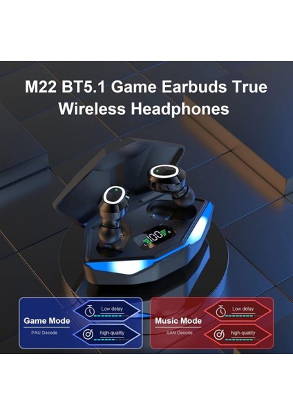 M22 BT5.1 Kablosuz Dokunmatik Kontrollü Kulak İçi Kablosuz 300 MAH Şarj Kutulu Oyuncu Kulaklığı modelleri
