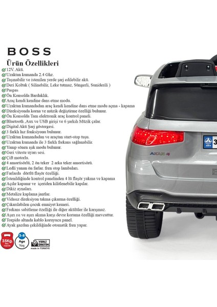 Pandamkee Akülü Araba 12V Uzaktan Kumanda Boss Gt Müzikli ve Bluetooth indirimleri