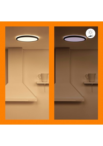 Superslim 32W Siyah Sıva Üstü Rgb Akıllı LED Yuvarlak Panel Tavan Armatürü 55 cm Çapında 3750 Lumen