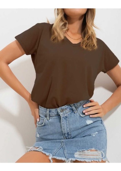 Oversize T-Shirt Baskılı Kahverengi Renk