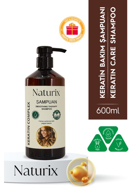 Tüm Saç Tipleri Için Doğal Keratin Bakımı Saç Bakım Şampuanı 600 ml