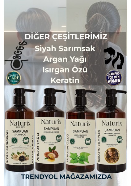 Kepeğe Karşı Süfatsız Isırgan Otu Özlü Şampuan 2 x 600ML + Kokusuz Siyah Sarımsak Şampuanı 2 x 600ML