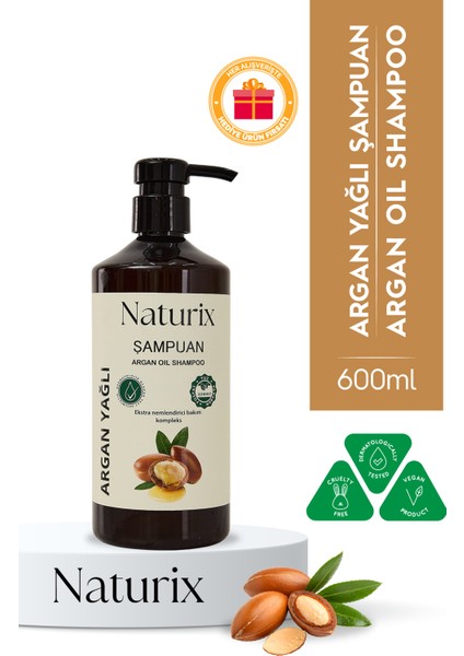 Onarıcı Bakım Tuzsuz Argan Yağlı 600 ml Bakım Şampuanı Argan Şampuanı ( Paraben Fosfat Tuz Içermez )