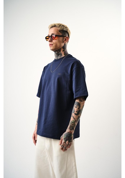 Erkek Respire Yazı Detaylı Oversize T-Shirt Indigo fiyatları