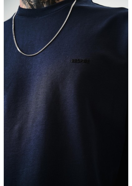 Erkek Respire Yazı Detaylı Oversize T-Shirt Indigo fırsatları