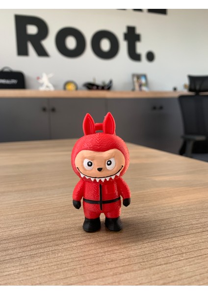 Labubu Squid Game Kıyafetli Minik Figür Kırmızı Labubu Halkalı
