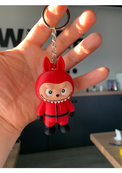 Labubu Squid Game Kıyafetli Minik Figür Kırmızı Labubu Halkalı