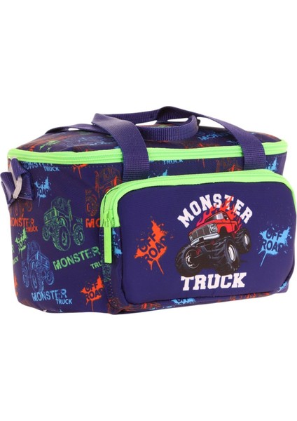 Kids Thermo Isı Yalıtımlı Erkek Çocuk Monster Truck Yeşil Lacivert Beslenme Çantası L7279 (Iki Bölmeli)