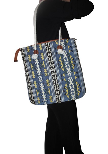 Otantik Desen Kadın Omuz ve Plaj Çantası Tirilye Model Tirilyeçantam1