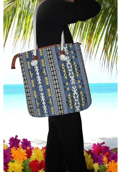 Otantik Desen Kadın Omuz ve Plaj Çantası Tirilye Model Tirilyeçantam1