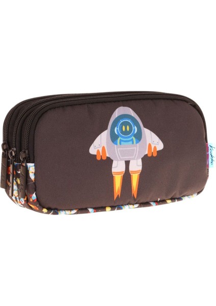 Kids Siyah Beyaz, Roket Temalı, Erkek Çocuk Üç Bölmeli Okul Kalem Çantası - L8264