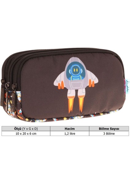 Kids Siyah Beyaz, Roket Temalı, Erkek Çocuk Üç Bölmeli Okul Kalem Çantası - L8264 modelleri