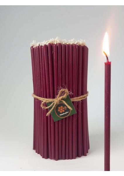Balmumu Mum Dilek Mumu Doğal Petek Ince Uzun Parti Nişan Düğün Ritüel Doğum Günü Mum 15 Adet Beeswax Candle (Bordo)