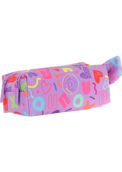 Kız Çocuk Iki Bölmeli Mor Kaukko Kalp Baskılı Kalem Çantası/kalemlik - K2695