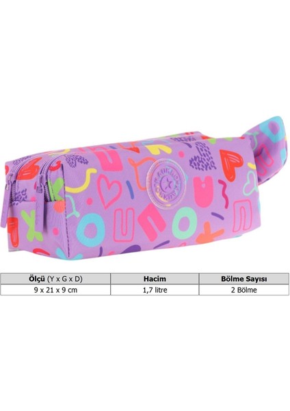 Kız Çocuk Iki Bölmeli Mor Kaukko Kalp Baskılı Kalem Çantası/kalemlik - K2695 modelleri