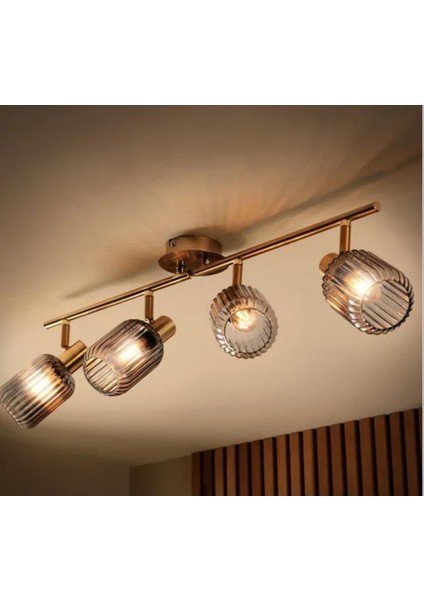 Demet Habek Mylights Vintage Hareketli Bal Camlı Dörtlü Avize Retro Rustik Salon Avize