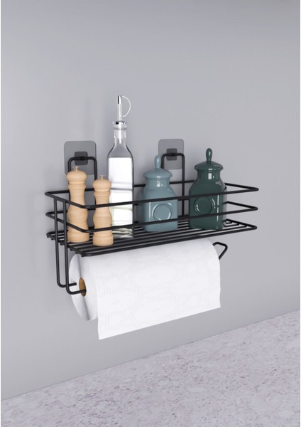 Yapışkanlı Raflı Kağıt Rulo Havluluk Peçetelik Siyah Banyo Mutfak Düzenleyici Raf fiyatları