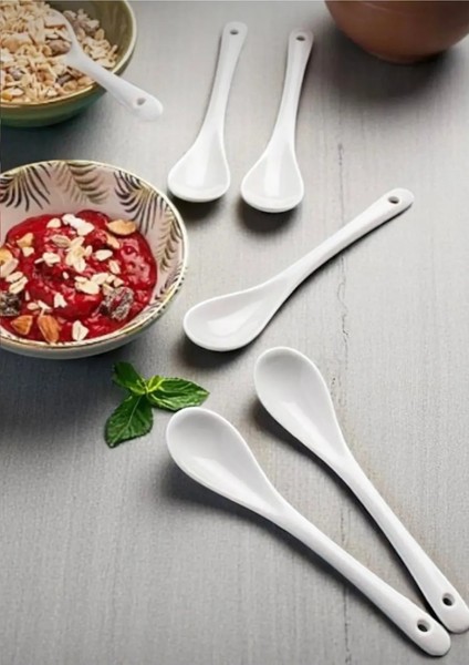 6 Adet Porselen 10.5 cm Porselen Çay Tatlı Kaşığı