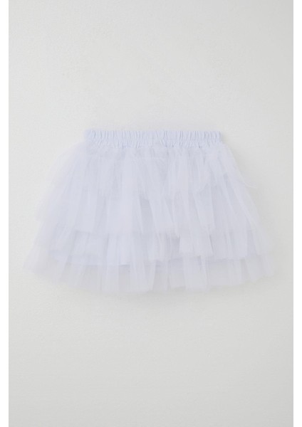 Kız Çocuk Tütü Etek Tül Detaylı Katlı Fiyonk Aksesuarlı 4-8 Yaş, Beyaz fiyatları