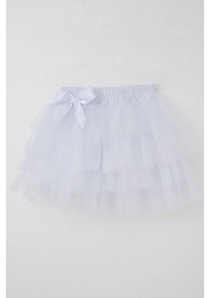 Kız Çocuk Tütü Etek Tül Detaylı Katlı Fiyonk Aksesuarlı 4-8 Yaş, Beyaz modelleri