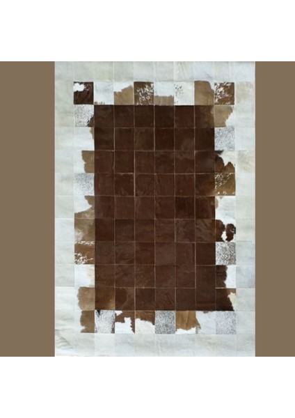 %100 Doğal Dana Derisi Kaymaz Taban Premium Patchwork Halı - Kahverengi - Beyaz fiyatları