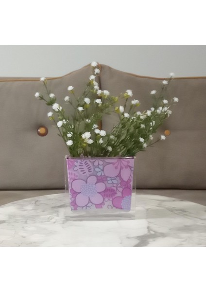 Dahil,vazo Dahil,vazoda Çiçek,beyaz Yapay Çiçek,vazo Dekoratif Pembe Çiçekli 10X15X3CM