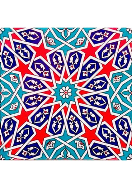 20x20 Cm Ac 28 Geometrik Desenli İznik Kırmızı Çini Karo