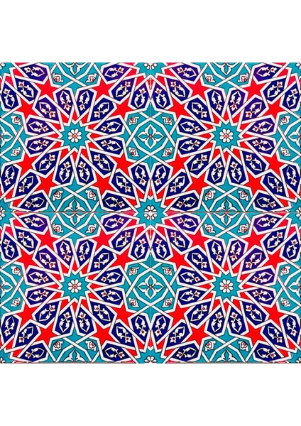 20x20 Cm Ac 28 Geometrik Desenli İznik Kırmızı Çini Karo