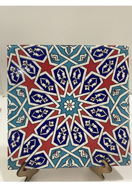 20x20 Cm Ac 28 Geometrik Desenli İznik Kırmızı Çini Karo