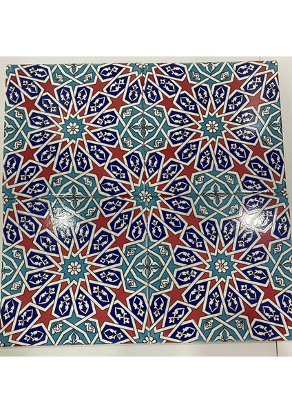 20x20 Cm Ac 28 Geometrik Desenli İznik Kırmızı Çini Karo