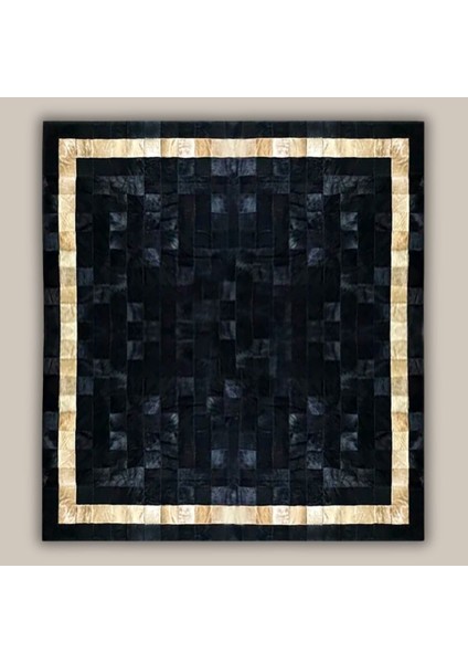 %100 Doğal Dana Derisi Kaymaz Taban Premium Patchwork Halı - Siyah Gold fiyatları