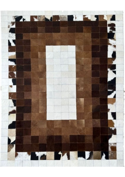 %100 Doğal Dana Derisi Kaymaz Taban Premium Patchwork Halı - Kahverengi - Beyaz fiyatları