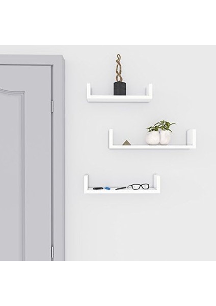 Duvar Rafları, 3'lü Set, U Şeklinde Yüzer Raflar, Çok Parlak Yüzey, Yaratıcı Fikirler, Mdf'den Yapılmış Depolama Rafı, Beyaz LWS40WT fiyatları