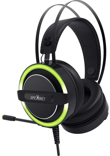 James Donkey 711 Siyah 7.1 Surround Gaming Kulaklık Neodimyum 50MM Sürücüler 112DB Hassas Mikrofon -43DB Yeşil LED Aydınlatmalı Manuel + Yazılımla Ses Kontrol USB Bağlantı
