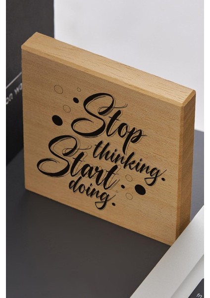 Thinking Start Doing Motivasyon Mesajlı Mini Ahşap Blok