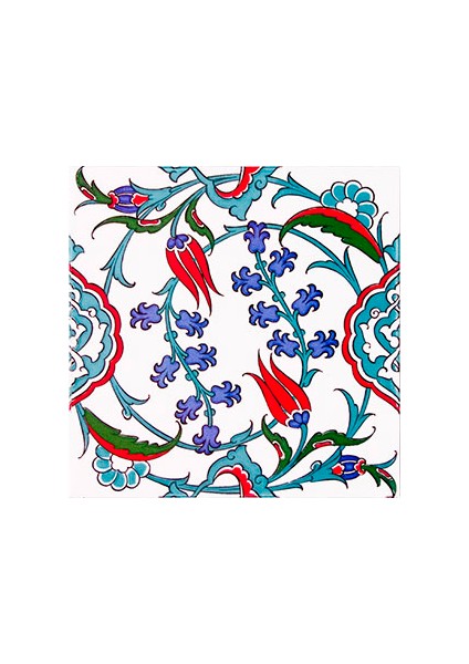 20x20 Cm Ac 5 İznik Dönence Çiçek Desenli Çini Karo