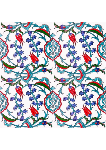 20x20 Cm Ac 5 İznik Dönence Çiçek Desenli Çini Karo