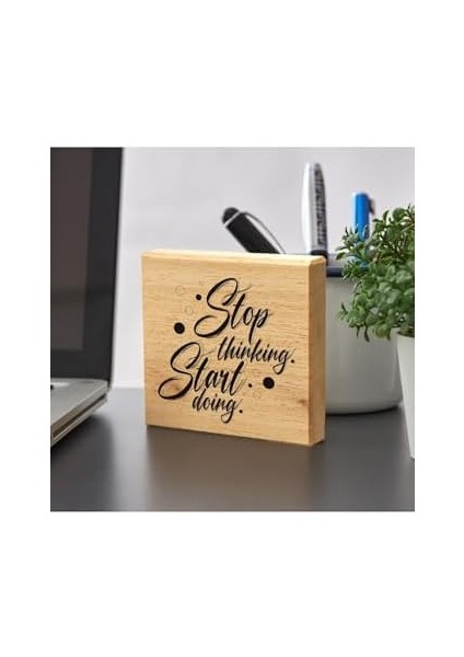 Thinking Start Doing Motivasyon Mesajlı Mini Ahşap Blok