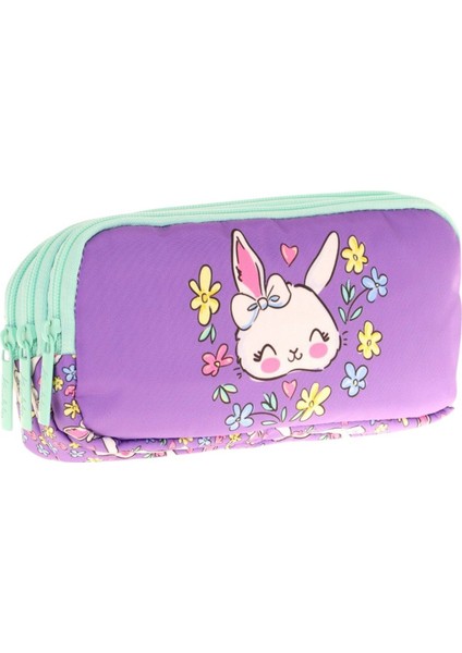 Kids Yeşil Mor, Sevimli Tavşan, Kız Çocuk Üç Gözlü Okul Kalem Çantası - L8242